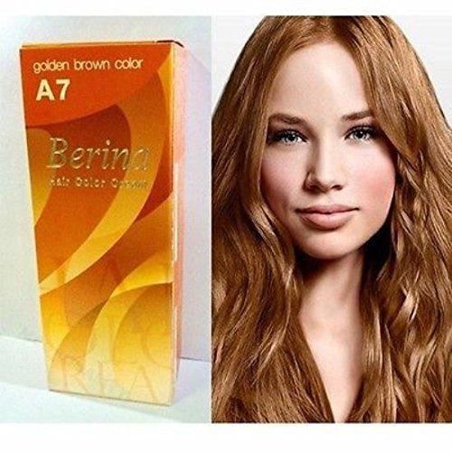 Boite de coloration capillaire Berina teinte Châtain Doré A7, une fille avec des cheveux châtain doré