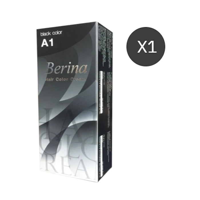 Boîte de teinture capillaire Berina A1 "black color" avec l'indication "X1".