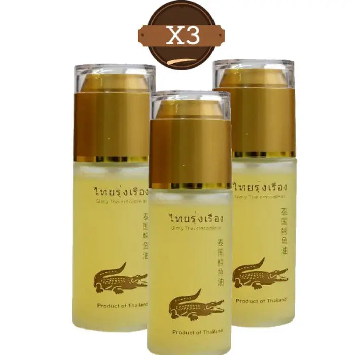 Triplet de sérums thaïlandais au crocodile pour une peau hydratée et régénérée naturellement.