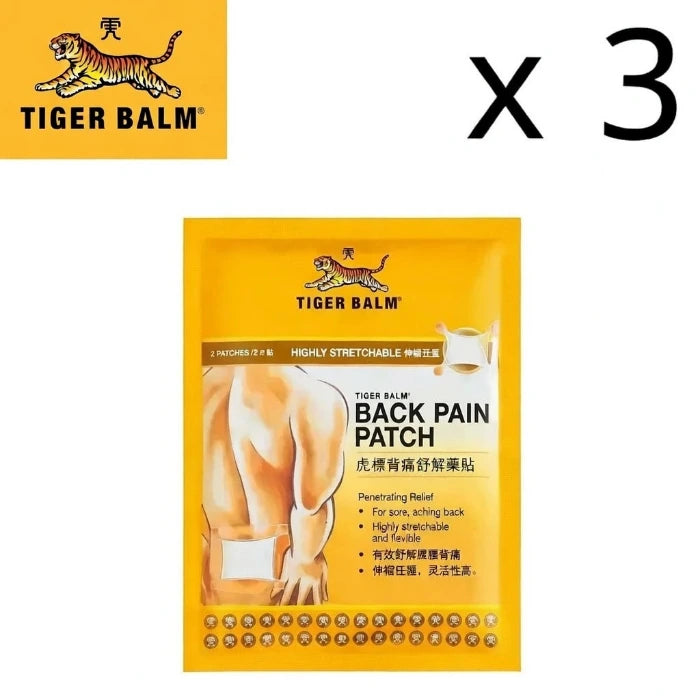 3 patchs Tiger Balm pour le dos offrant un soulagement des douleurs lombaires, avec de la menthe.Lot de 3