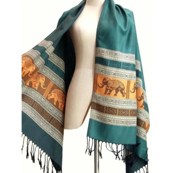 Bufanda de pashmina de alta calidad: elegante, suave y versátil. Cachemira y seda tailandesa. Color azul pato.