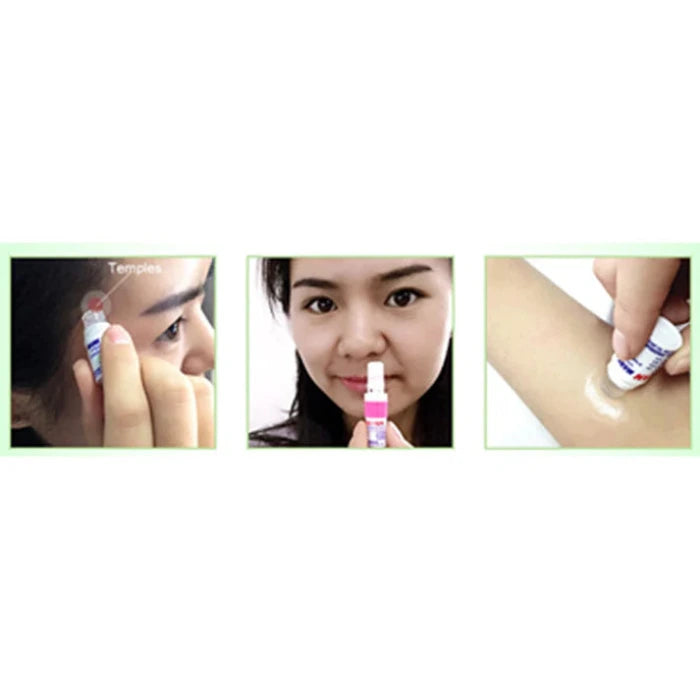 Publicité pour l'inhalateur "POY-SIAN Mark II". Texte : "POY-SIAN Mark II," "Soulagement du vertige," "Huile d'eucalyptus". 3 Images de personnes utilisant le produit.