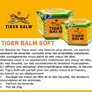 Baume du Tigre Soft au parfum lavande, soulage douleurs musculaires et maux de tête