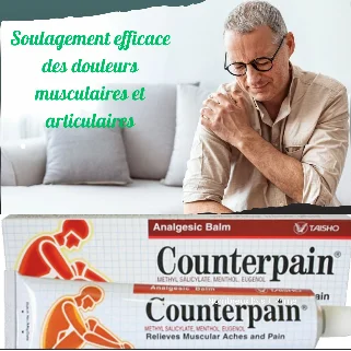 Personne âgée souffrant de douleurs, avec produit antidouleur Counterpain disponible