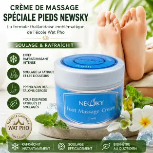 Crème de massage pieds Newsky thaïlandaise rafraîchissante soulage fatigue douleurs talons gercés quotidiennement efficacement.