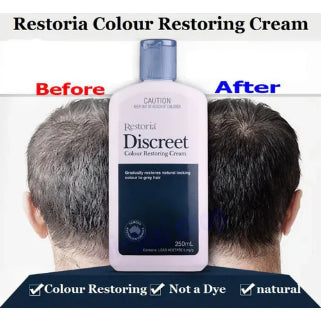 Crème colorante Restoria Discreet, avec des photos avant et après application.