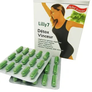 Boîte et gélules végétariennes Lilly7 Detox pour une aide à la minceur, naturelle et efficace. 