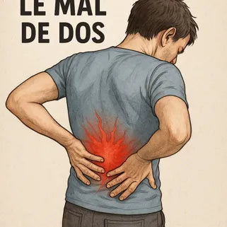 Homme souffrant du mal de dos, utilisant un massage avec huile Kwan Loong pour soulagement efficace.