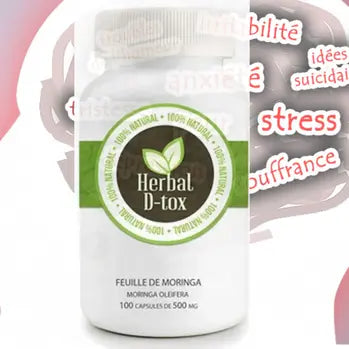 Flacon blanc de supplément Herbal D-tox à base de moringa