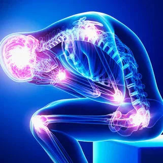 Imagen médica de una persona con dolor en las articulaciones y la columna
