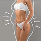 silhouette de femme en maillot de bain blanc entoure d'une forme blanche qui évoque un amincissement