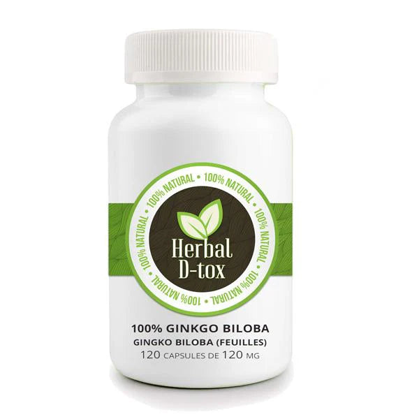 Ginkgo biloba (Ginkgo biloba) - Boite de 100 capsules de 120mg - Herbal D-tox 