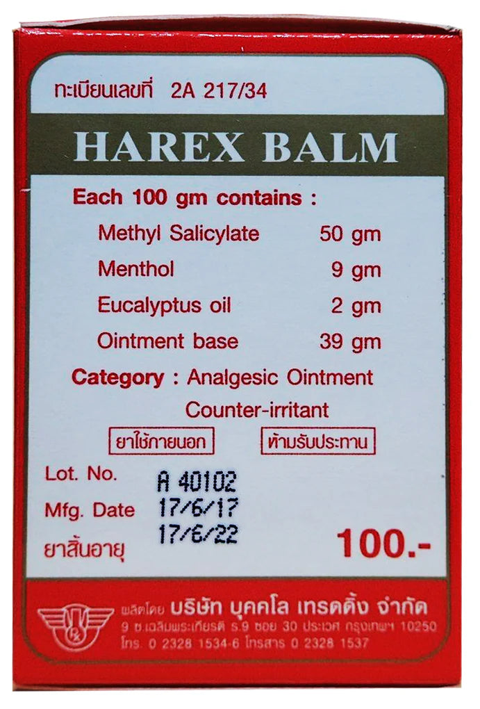 Harex Baume Thaï  60g, Methyle salicylate, menthol, HE