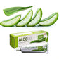 Gel d'Aloe Vera pour la cicatrisation des tissus, avec des feuilles d'aloès coupées et un tube de gel.
