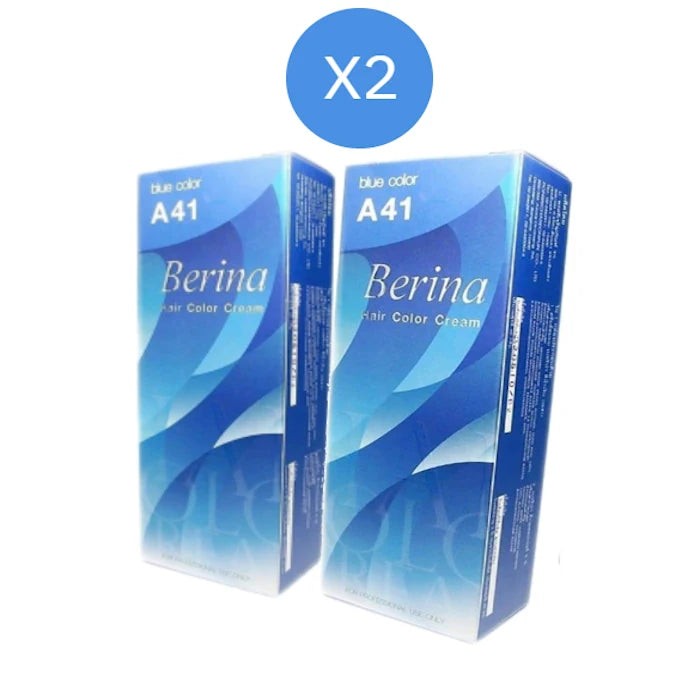 Deux boîtes de teinture capillaire Berina A41 "blue color" avec l'indication "X2".