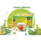 boite de Tisane Catherine x32 sachets, Séné et Chrysanthème pour une cure minceur et un ventre plat et une tasse remplie de tisane