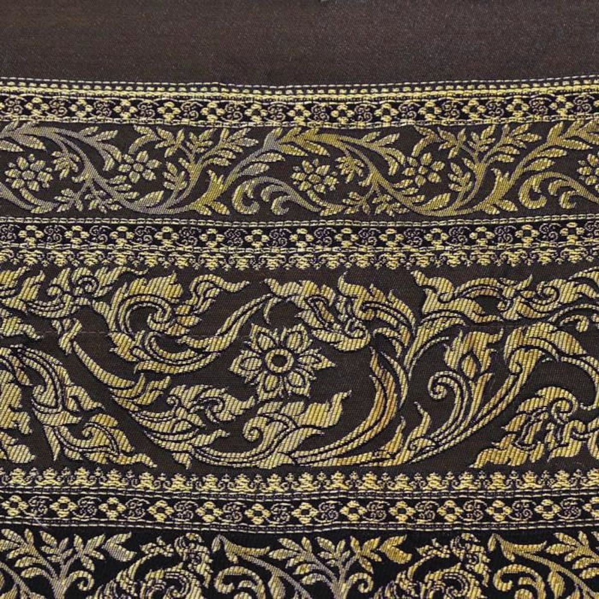 Chemin de Table en Tissu Noir avec Pompons Dorés - Nappe Décoration / Dessus de Lit. Motif Éléphants. 23x200cm