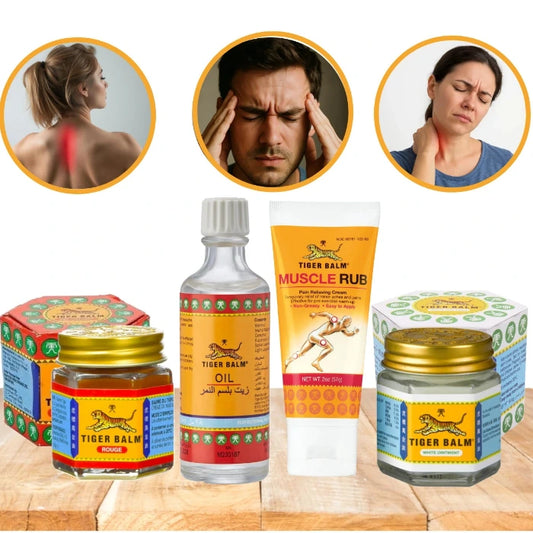4 produits baume du tigre avec 3 vignettes 