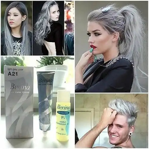 Teinture capillaire, Coloration des cheveux, Berina A21, couleur gris clair