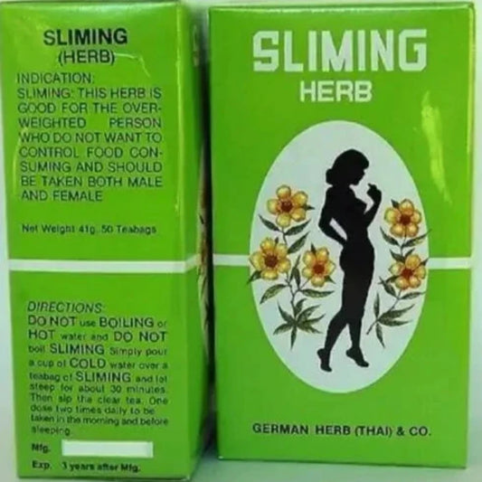 boite de SLIMING HERB - Infusion aux Herbes 100% Naturel Minceur, 50 sachets de Thé, indication d'utilisation