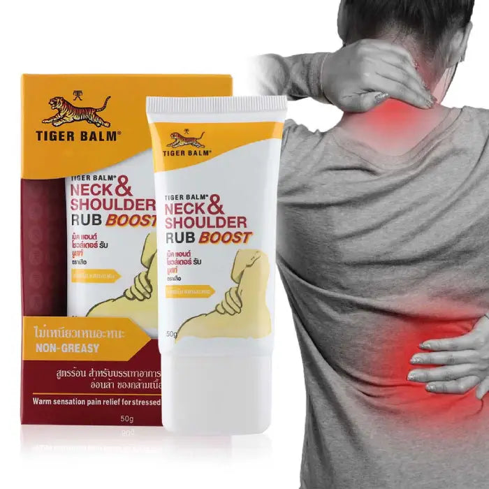 Baume du Tigre Boost, soulage les tensions du cou et des épaules grâce à une formule chauffante apaisante. Idéal après le sport ou une longue journée.
