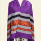 Écharpe en soie et cachemire violette, motifs éléphants traditionnels, élégante et artisanale d’inspiration thaïe