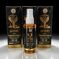 Flacon de Tonphor Gold Herbal Nourish Body Massage Black Oil devant trois boîtes assorties. Huile de massage utilisée pour apaiser rapidement tensions musculaires et inconforts. Packaging noir et or avec cobra, évoquant un soin puissant et traditionnel.