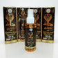 Flacon de Tonphor Gold Herbal Nourish Body Massage Black Oil devant trois boîtes assorties. Huile de massage utilisée pour apaiser rapidement tensions musculaires et inconforts. Packaging noir et or avec cobra, évoquant un soin puissant et traditionnel.