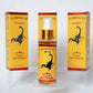 Flacon de Scorpion Oil devant trois boîtes assorties. Huile chauffante conçue pour apaiser vite douleurs musculaires, raideurs et tensions. Packaging jaune et rouge avec scorpion noir, évoquant une action puissante et ciblée.