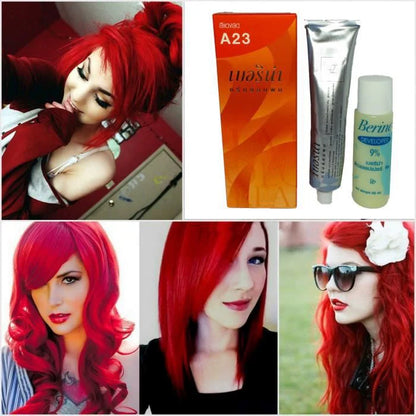 Teinture capillaire, Coloration des cheveux, Berina Rouge Flamboyant A23, couleur + fixateur